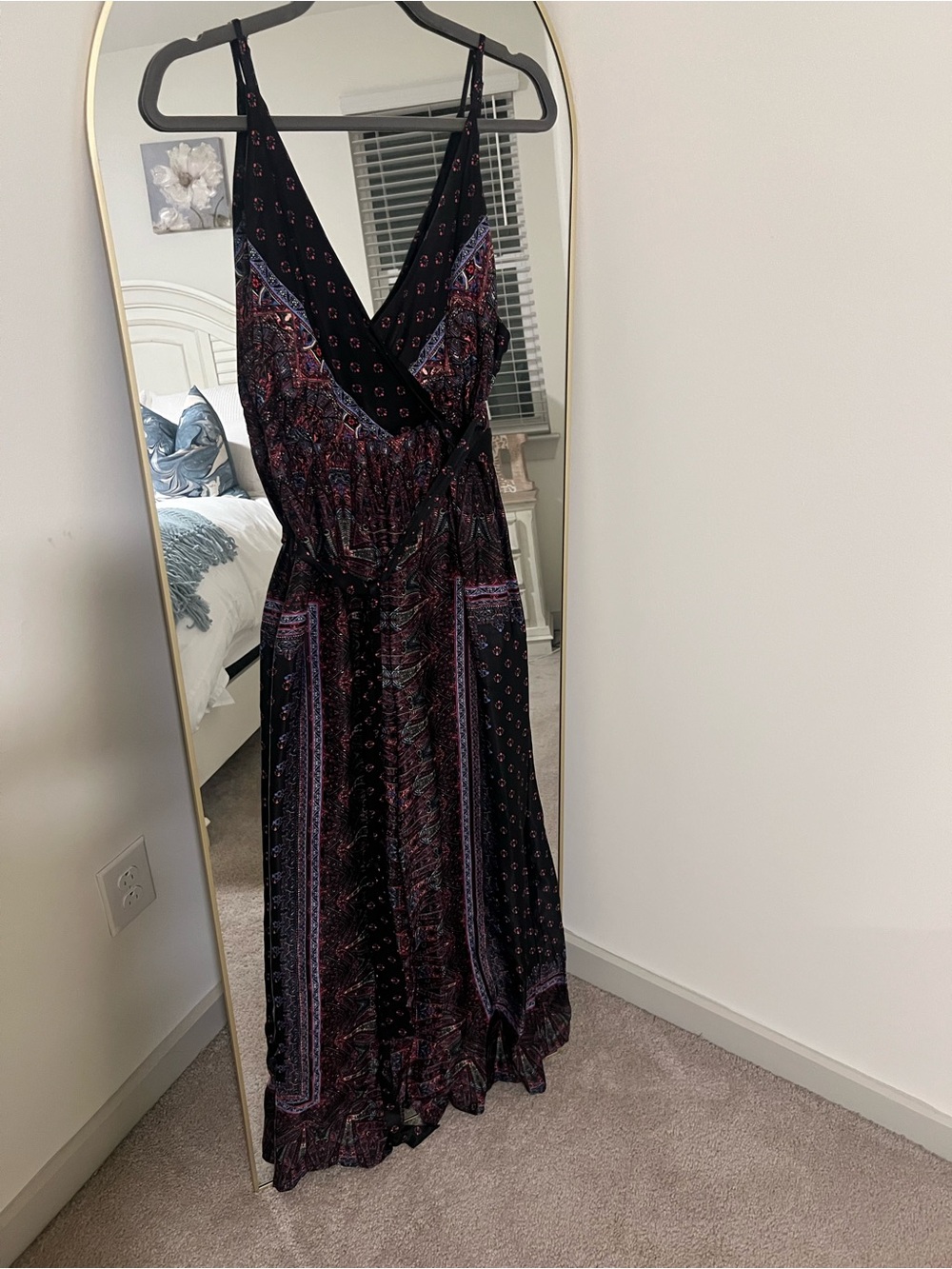 Free People Black and Purple Printed Wrap Maxi Dress